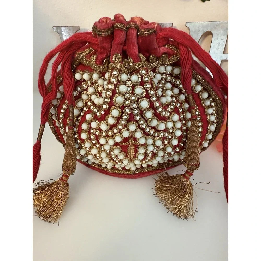 Beaded Vintage Reticule Bag‎ Clutch Pouch Potli Bag Bridal Embroidered Purse 6X5